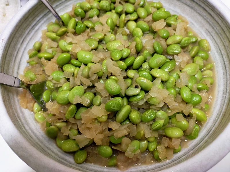 枝豆とタマネギのポン酢炒め