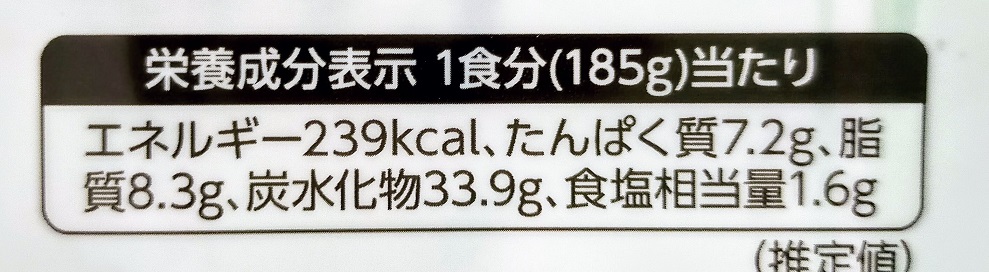 栄養成分表示の写真です